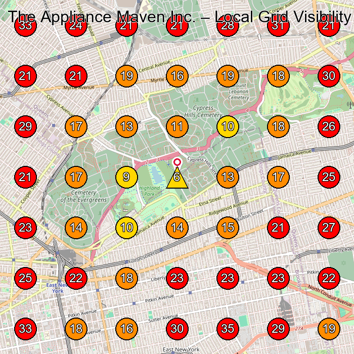 The Appliance Maven Inc. GeoGrid visibility map for Appliance Repair Service in Glendale